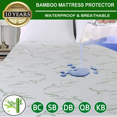 $27.99 • Buy Bamboo 100% Waterproof Mattress Cover King Queen Double Single Bed Protector