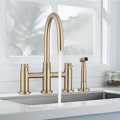 Bridge Kitchen Faucet With Side Sprayer 4 Hole Spot-Free Stainless Steel • $85.99