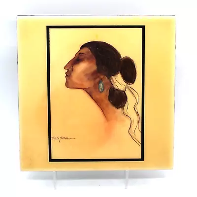 Vintage R.C. Gorman  Portrait  Turquoise Earring  Glossy Ceramic Art Tile Navajo • $24.99