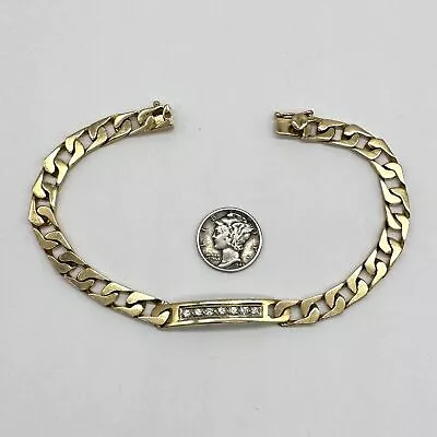 14k Yellow Gold Men's 8-1/2  Diamond Square Curb Link Bracelet--25.1g • $1549.99