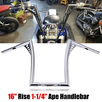 Chrome 16  Rise 1 1/4  Ape Hangers Handlebar For Harley Softail Sportster Dyna • $107.11