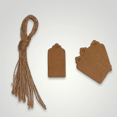£0.99 • Buy Scalloped Kraft Paper Tags With String - (4cm X 2cm) - 25/50/100/1000 Pcs