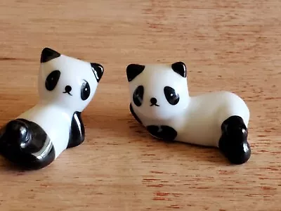 Lazy Lounging Panda Bear Figurines Miniature Porcelain Ceramic Mini Vintage Pair • $11.27