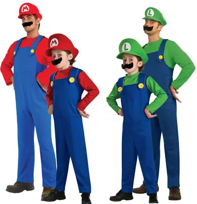 Luigi  Mario Costume Adults Mens Kids Fancy Dress Super Mario Licensed Outfit • £35.99