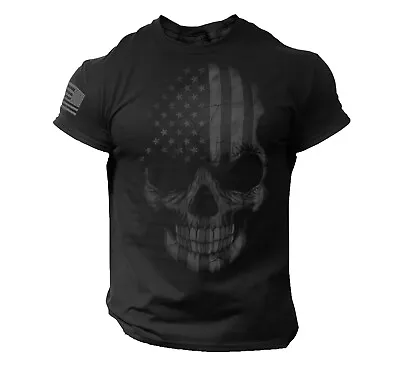 Skull USA Distressed Men T Shirt American Flag Tee Gym Biker • $14.90