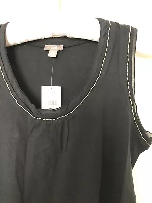 J Jill Women Gold-Bead & 100% SILK Chiffon Trim Fancy Tank Top Black Size XSP • $59