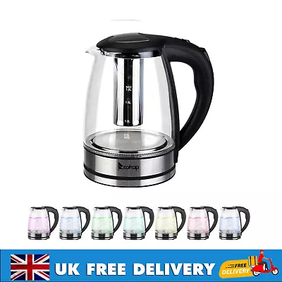 1.8L Electric Glass Kettle 2000W Jug 7 Colours LED Illuminated -cordless Design • £21.89