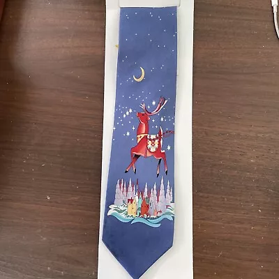 Jim Shore Signature Series Blue 100% Silk Christmas Collection Tie Reindeer  • $19.90