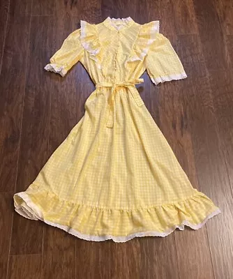 Vintage 70s Gingham Prairie Maxi Dress • $40