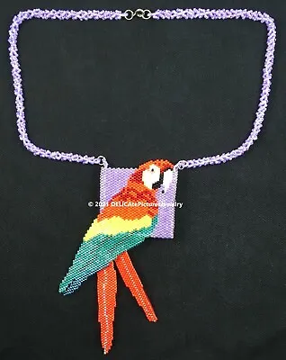 TROPICAL RAINBOW MACAW PARROT AMULET Necklace Miyuki Delicas Glass Birds • $300