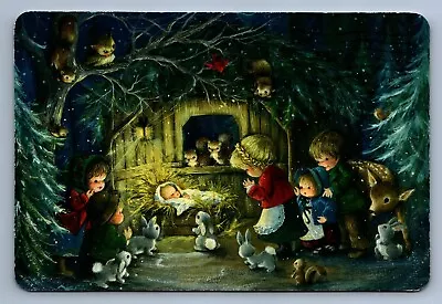 Postcard Vtg Christmas Holiday Celebration Little Lord Jesus Manger 4x6 • $4