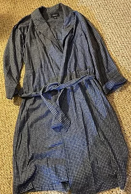 Nautica Sleepwear Mens L XL Blue Plaid Flannel Robe Pockets Belt 100% Cotton • $20