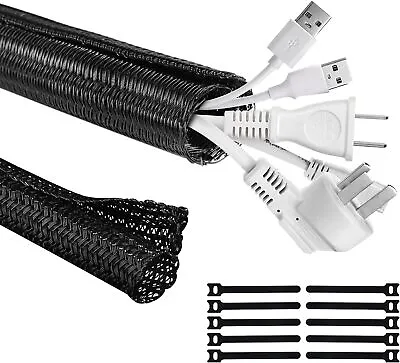 Cable Tidy Sleeve Management Solution Wire Protector Tubing 26.2ft-1  2inch Wrap • £12.99