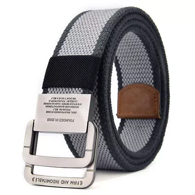 Mens Canvas Trouser Jeans Belts Nylon Webbing Belt Double Loop Buckle  US Stock • $19.95