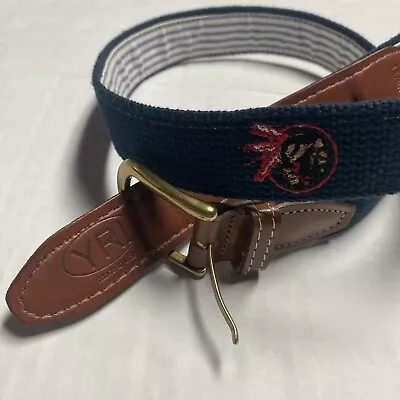 YRI Mens Golf Leather Belt Brass Buckle Embroidered Native American Blue 32 / 80 • $25