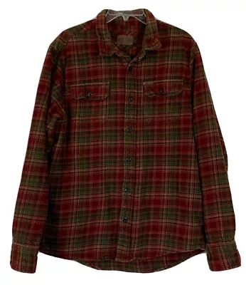 ORVIS Heavy Flannel Shirt Jacket Men’s Size L Plaid Red Green Beige Pockets • $13.99