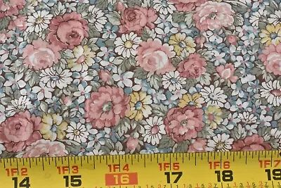 By 1/2 Yd Vintage 37  Wide Pink Gold Blue & Cream Packed Floral Concord V17 • $4.50