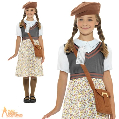 £20.99 • Buy Kids Girls 1940s School Girl Costume WW2 World Book Week Day Fancy Dress Outfit