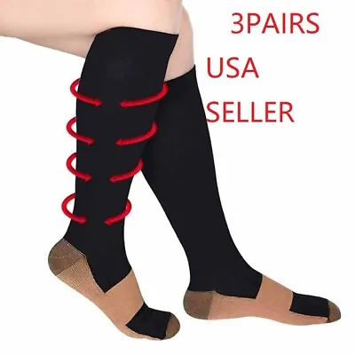 (3 Pairs) Compression Socks Hg Knee High Copper  Mens / Womens S-XXL USA • $7.75