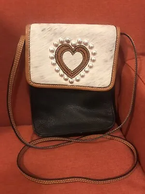 Montana Silversmiths Crossbody Black Leather Cow Hide Purse Heart Embellishment • $30