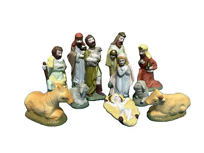 Vintage 11 Piece Hand Painted Ceramic Nativity Christmas Set By Atico Int. Nc. • £15