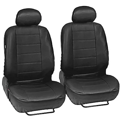 Synth Leather Car Seat Covers - Premium PU Leatherette Front Pair In Black • $35.90