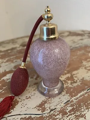 Vintage Murano Art Glass Perfume Bottle Atomizer Fringe Pink Red & White Working • $42
