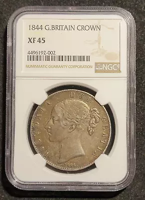 1844 Great Britain VICTORIA Silver Crown NGC XF 45 • $1199.99