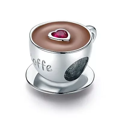 GenuinE Coffee Cup S925 Sterling Silver Bead Charm For Women Mum Daughter Auntie • £21.99