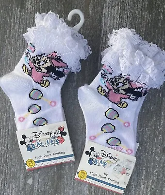 Disney Baby Toddler Girls Ruffle Minnie Mouse  Socks Ages 1-3 Vintage 2 Pairs • $12