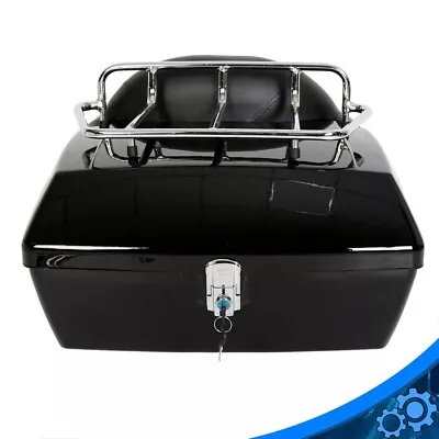 Hard Motorcycle Trunk Luggage Case Tail Box W/Backrest For Harley Yamaha Suzuki • $155.75