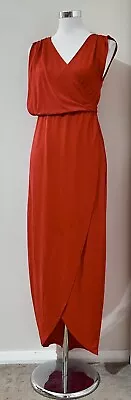 Sheike Size 6 Maxi Dress Red Tulip Hem V-Neck Stretch Draped Cocktail Evening • $24