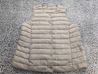 J. Jill Vest Women Extra Large Beige Down Puffer Quilted Pockets Snap Button • $29.99
