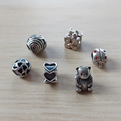 Sterling Silver Pandora & Other Bracelet Charm Beads Lot Of 6 Teddy Bear • £44