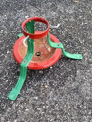 Vintage Red And Green Metal 3 Leg Christmas Tree Stand Retro Holiday Holder • $10