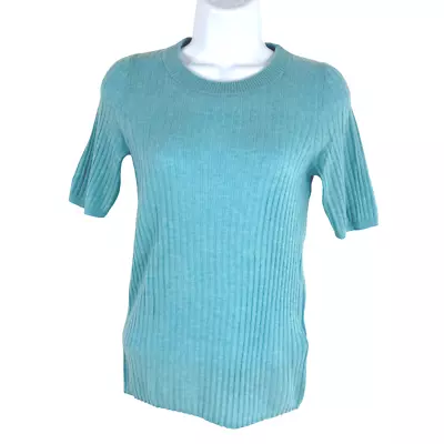 J. Crew Featherweight Ribbed Cashmere T-shirt Sweater Women's XS Blue NWT • $34.97