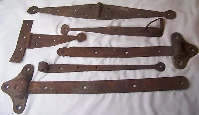 Lot Antique Wrought Iron Barn Door Hinges Blacksmith Forged Primitive Steampunk • $49.99