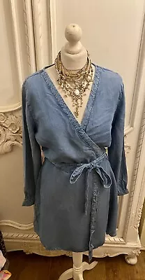 £7.99 • Buy Asos Denim Blue Wrap Effect Boho Mini Dress 14