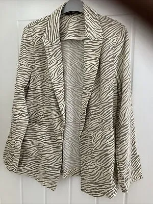 George Linen Mix Cream & Beige Zebra Print Blazer Size 12 • £8.99