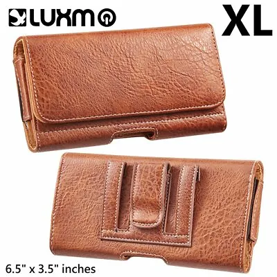 For XL LARGE Phones - Brown PU Leather Pouch Card Pocket Belt Clip Holster Case • $10.93