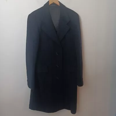 Men's Long 100% Cashmere Union Made Vintage Long Overcoat Navy Blue 42  Chest • $85