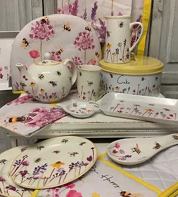 Busy Bumble Bee Bone China Tea Pot Jug Oven Gloves Tea Towel Mother's Day Gift • £3.99