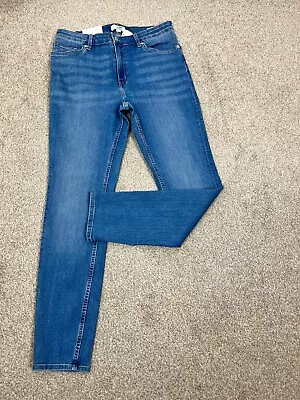 H&M LOGG Mid Wash Blue Regular Waist Supper Skinny Jeans Uk 14 • £11.99