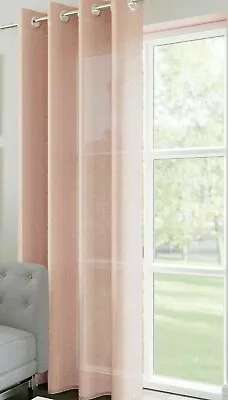 Luxury Blush Pink Linen Look Textured Thick Voile Boston Eyelet Curtain Panel • £13.89