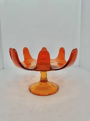Vintage MCM Viking Glass #7232 Spiked Candle Bowl Persimmon 8.5” W/label • $29.99