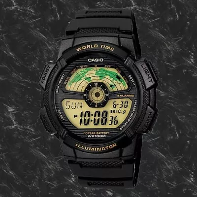 Casio AE1100W-1BV World Time 100m WR Watch Map 5 Alarms 10 Year Battery New • $29.95