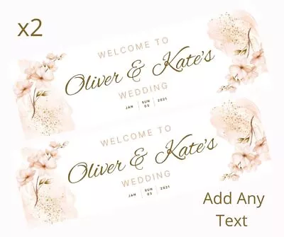 2x Personalised WEDDING Banners LARGE Party Poster Flowers ADD ANY TEXT • £5.95