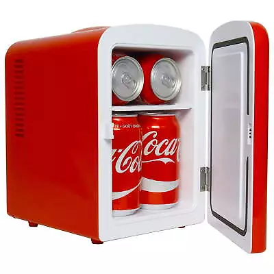 Coca-Cola Classic 4L Mini Fridge W/ 12V DC And 110V AC Cords 6 Can Portable，US • $30.99