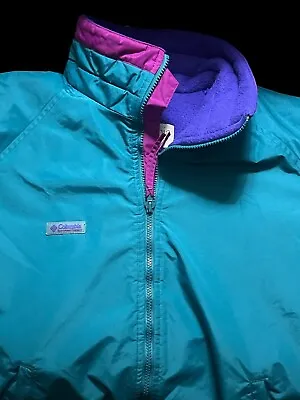 VTG 90’s Y2K Columbia Jacket Coat Men Large Teal Fleece Lined Radial Sleeve Ski • $25