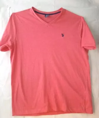 US Polo Assn Men's Coral V-Neck Logo 100% Cotton Pullover T-Shirt Size Lg 44x28 • $19.99